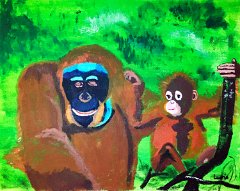 Laurie-Bradley_age-7_Orangutan-Mother-and-Child_50x40cm-Acrylic-Paint-on-canvas_UK