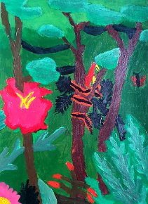 Jacob. Year 8. Great sankey high school. Warrington. Uk. Acrylic on card