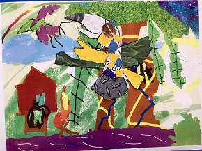 Benji Chapman age 8 Trythall school Cornwall UK, Toucan in the Amazon, ipad drawn background and collage toucan