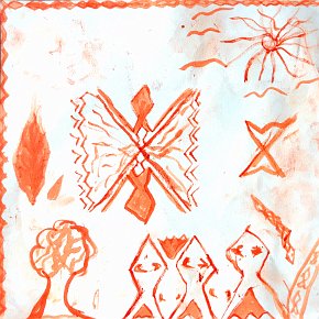 Lavana Yawanawá. Annatto seed paint on paper. 21cm x 21cm