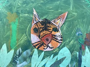 Evelyn Terris age 7, Trythall school, Cornwall UK, Tiger in India, mixed media