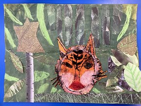 Ines Hurst, 6. Trythall school, Cornwall. Tiger in India, Mixed media
