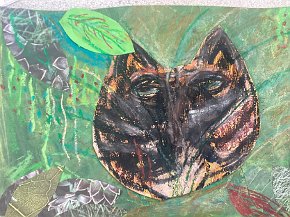 Marni Robinson, age 7, Trythall school Cornwall UK, Tiger in India, mixed media