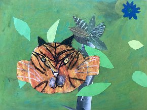 Nienke Van Leeuwen Pearson age 7 Trythall school Cornwall, Indian Tiger, mixed media