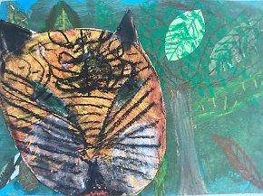 Toby Brookes-Clark, age 7, Trythall school Cornwall UK, Tiger in India, mixed media