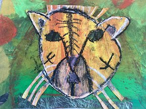 Archer Mc Fadden, age 8. Trythall school Cornwall UK, Tiger in India, mixed media