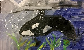 Ewan, aged 10. Chaucer Junior School. Orca. A3 paper.